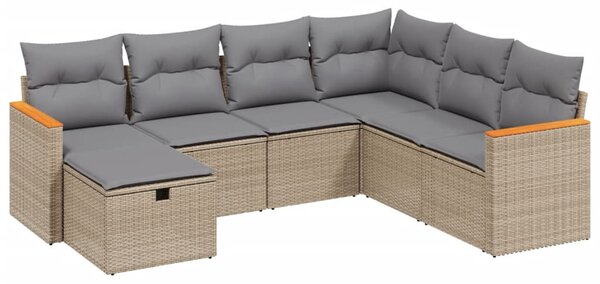 7 részes vegyes bézs polyrattan kerti ülőgarnitúra párnákkal