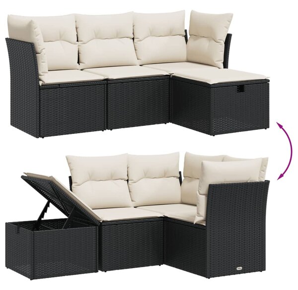 4 részes fekete polyrattan kerti ülőgarnitúra párnákkal