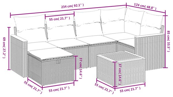 7 részes vegyes bézs polyrattan kerti ülőgarnitúra párnákkal
