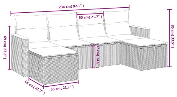 6 részes vegyes bézs polyrattan kerti ülőgarnitúra párnákkal