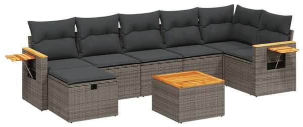8 részes szürke polyrattan kerti ülőgarnitúra párnákkal