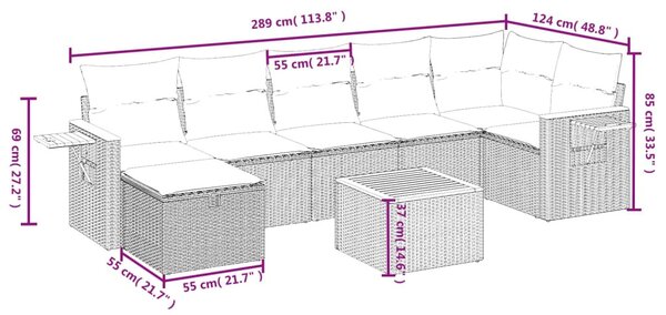 8 részes szürke polyrattan kerti ülőgarnitúra párnákkal