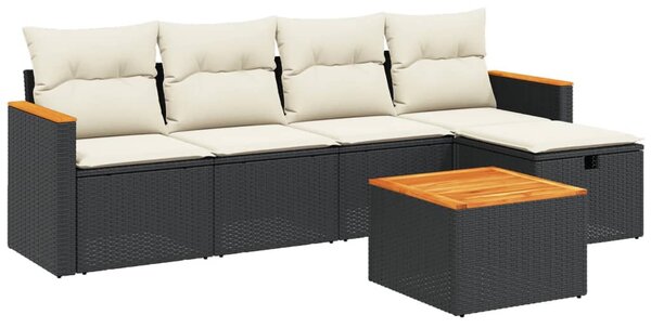 6 részes fekete polyrattan kerti ülőgarnitúra párnákkal