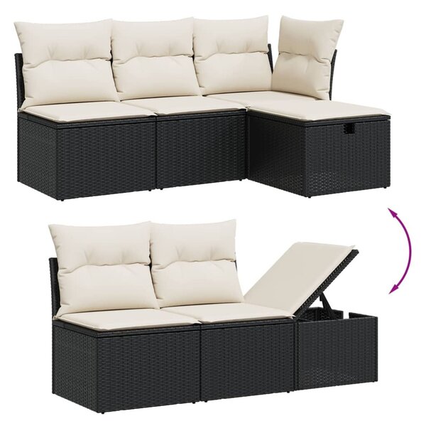 5 részes fekete polyrattan kerti kanapészett párnákkal
