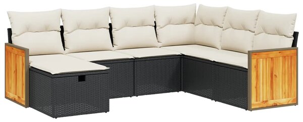 7 részes fekete polyrattan kerti ülőgarnitúra párnával