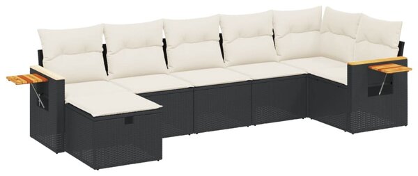 7 részes fekete polyrattan kerti ülőgarnitúra párnával