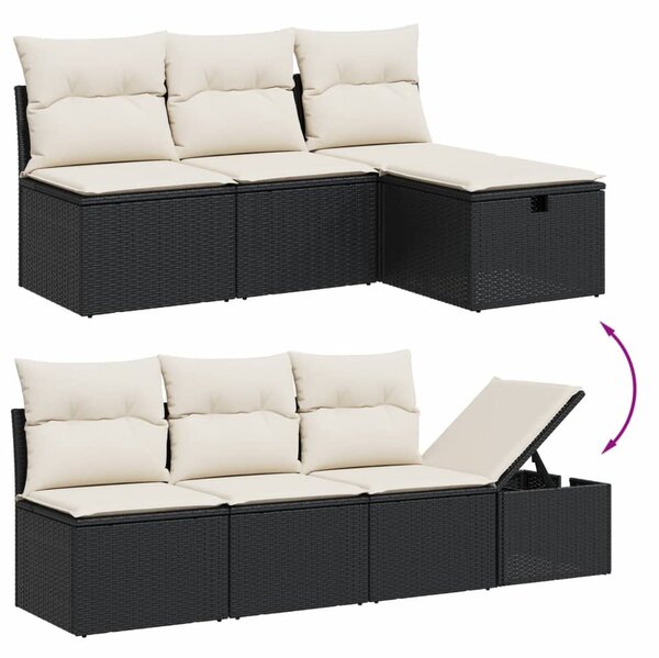 8 részes fekete polyrattan kerti ülőgarnitúra párnákkal