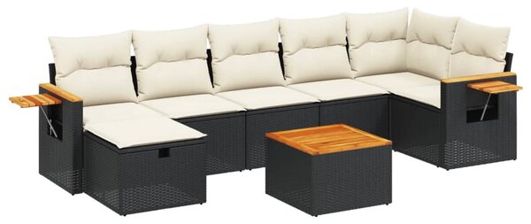 8 részes fekete polyrattan kerti ülőgarnitúra párnákkal