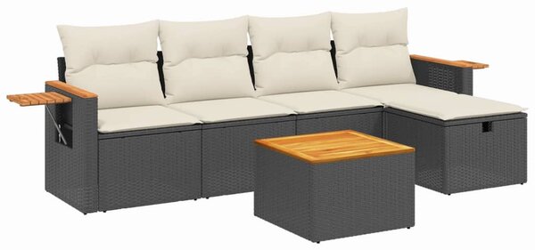 6 részes fekete polyrattan kerti ülőgarnitúra párnákkal