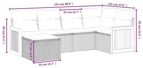 6 részes vegyes bézs polyrattan kerti ülőgarnitúra párnákkal