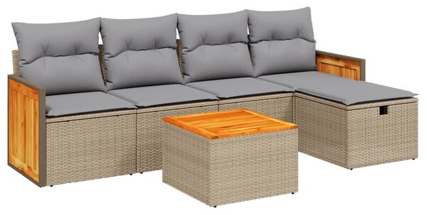6 részes vegyes bézs polyrattan kerti ülőgarnitúra párnákkal