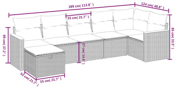 7 részes fekete polyrattan kerti ülőgarnitúra párnával