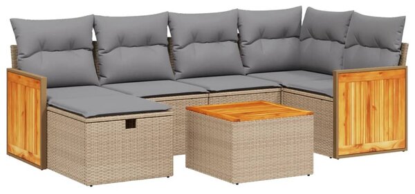 7 részes vegyes bézs polyrattan kerti ülőgarnitúra párnákkal