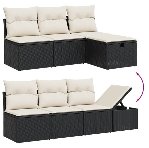 7 részes fekete polyrattan kerti ülőgarnitúra párnával