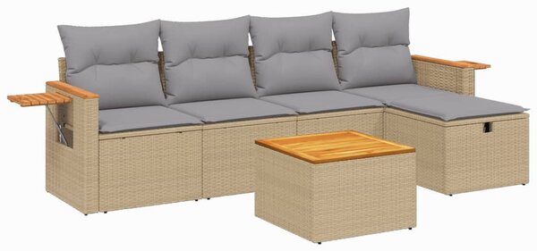 6 részes vegyes bézs polyrattan kerti ülőgarnitúra párnákkal