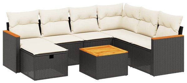 8 részes fekete polyrattan kerti ülőgarnitúra párnákkal