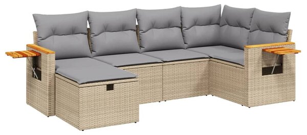 6 részes vegyes bézs polyrattan kerti ülőgarnitúra párnákkal