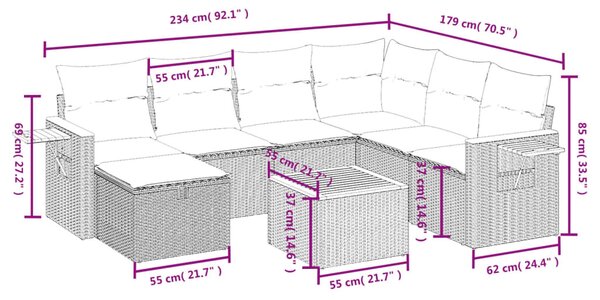 8 részes vegyes bézs polyrattan kerti ülőgarnitúra párnákkal