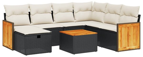 8 részes fekete polyrattan kerti ülőgarnitúra párnákkal