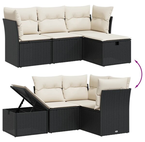 4 részes fekete polyrattan kerti ülőgarnitúra párnákkal