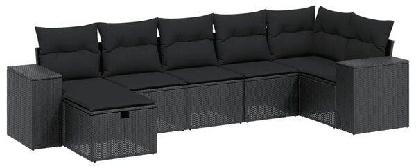 8 részes fekete polyrattan kerti ülőgarnitúra párnákkal