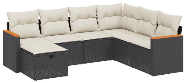 7 részes fekete polyrattan kerti ülőgarnitúra párnával