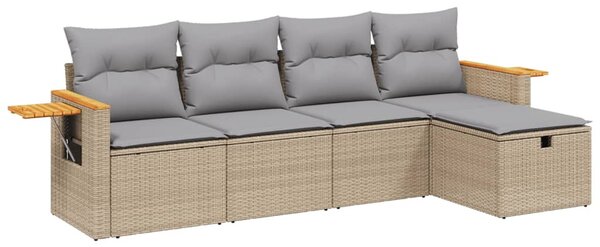 5 részes vegyes bézs polyrattan kerti ülőgarnitúra párnákkal