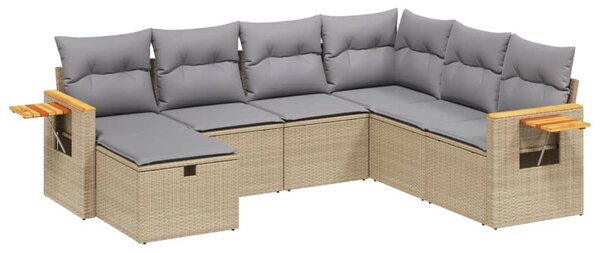 7 részes vegyes bézs polyrattan kerti ülőgarnitúra párnákkal