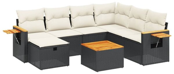 8 részes fekete polyrattan kerti ülőgarnitúra párnákkal