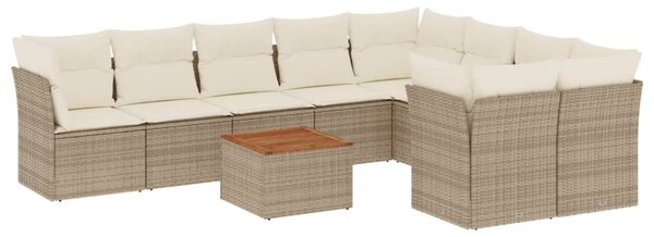 10 részes bézs polyrattan kerti ülőgarnitúra párnával