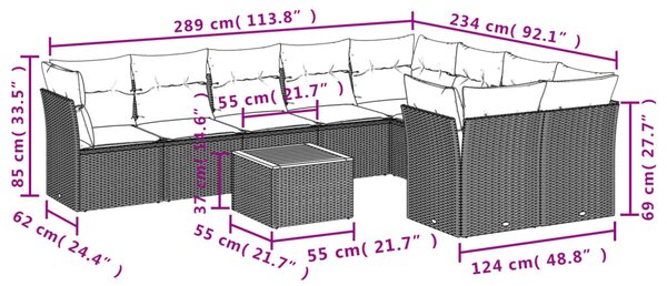 10 részes bézs polyrattan kerti ülőgarnitúra párnával