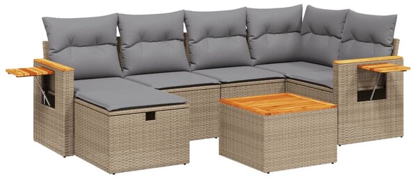 7 részes vegyes bézs polyrattan kerti ülőgarnitúra párnákkal