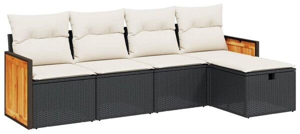 5 részes fekete polyrattan kerti kanapészett párnákkal