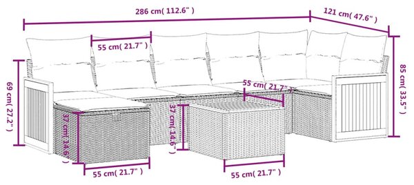 8 részes fekete polyrattan kerti ülőgarnitúra párnákkal