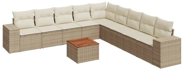 10 részes bézs polyrattan kerti ülőgarnitúra párnával