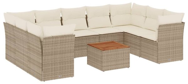 10 részes bézs polyrattan kerti ülőgarnitúra párnával