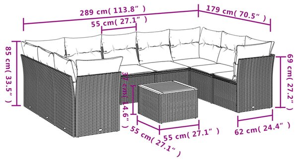 10 részes bézs polyrattan kerti ülőgarnitúra párnával