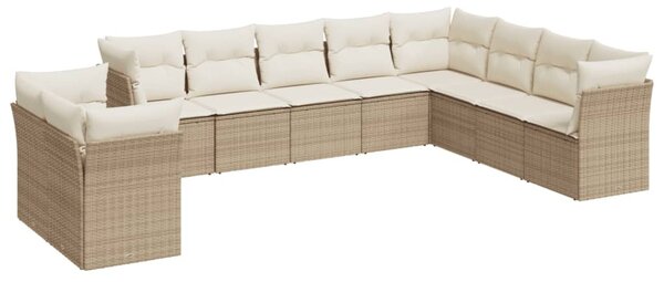 10 részes bézs polyrattan kerti ülőgarnitúra párnával