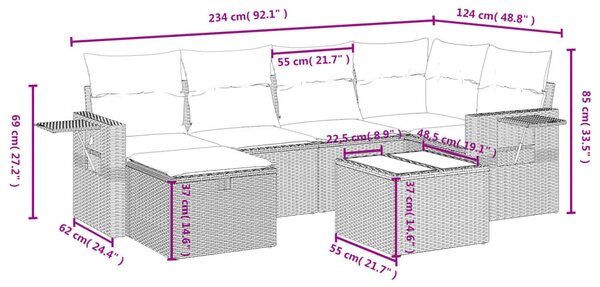 7 részes bézs polyrattan kerti ülőgarnitúra párnákkal