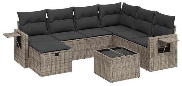 8 részes szürke polyrattan kerti ülőgarnitúra párnákkal
