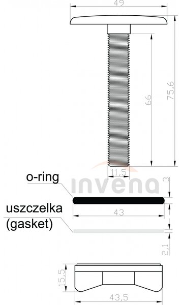 Invena Invena, konyhai mosogató dugó 35 mm-es furatokhoz, króm, INV-AA-65-W03-G
