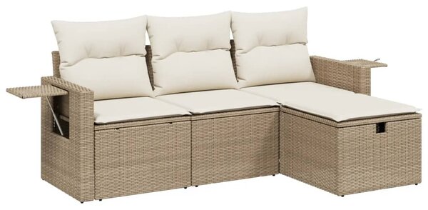 4 részes bézs polyrattan kerti ülőgarnitúra párnákkal