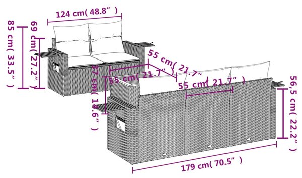 6 részes bézs polyrattan kerti ülőgarnitúra párnával