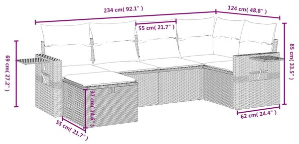 6 részes bézs polyrattan kerti ülőgarnitúra párnával