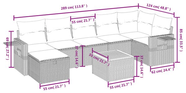 8 részes fekete polyrattan kerti ülőgarnitúra párnákkal