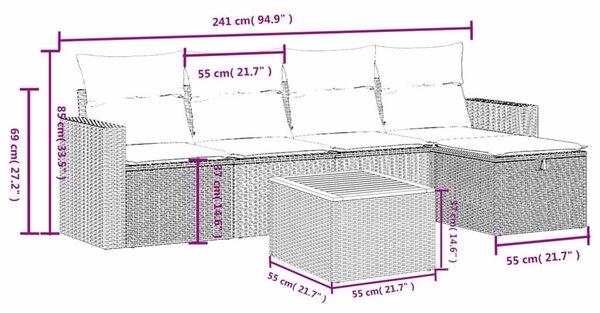 6 részes bézs polyrattan kerti ülőgarnitúra párnával