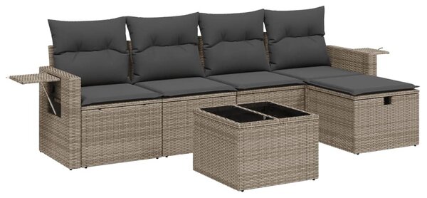 6 részes szürke polyrattan kerti ülőgarnitúra párnákkal
