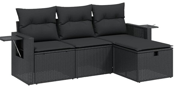 4 részes fekete polyrattan kerti ülőgarnitúra párnákkal