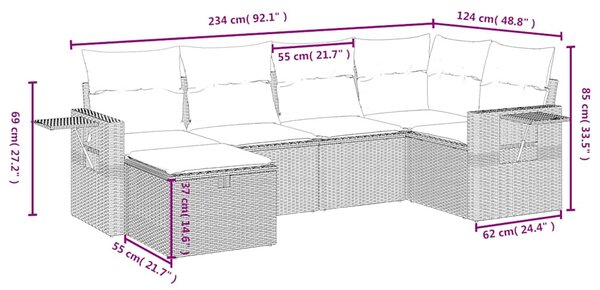 6 részes fekete polyrattan kerti ülőgarnitúra párnákkal