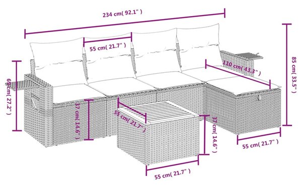 6 részes bézs polyrattan kerti ülőgarnitúra párnával